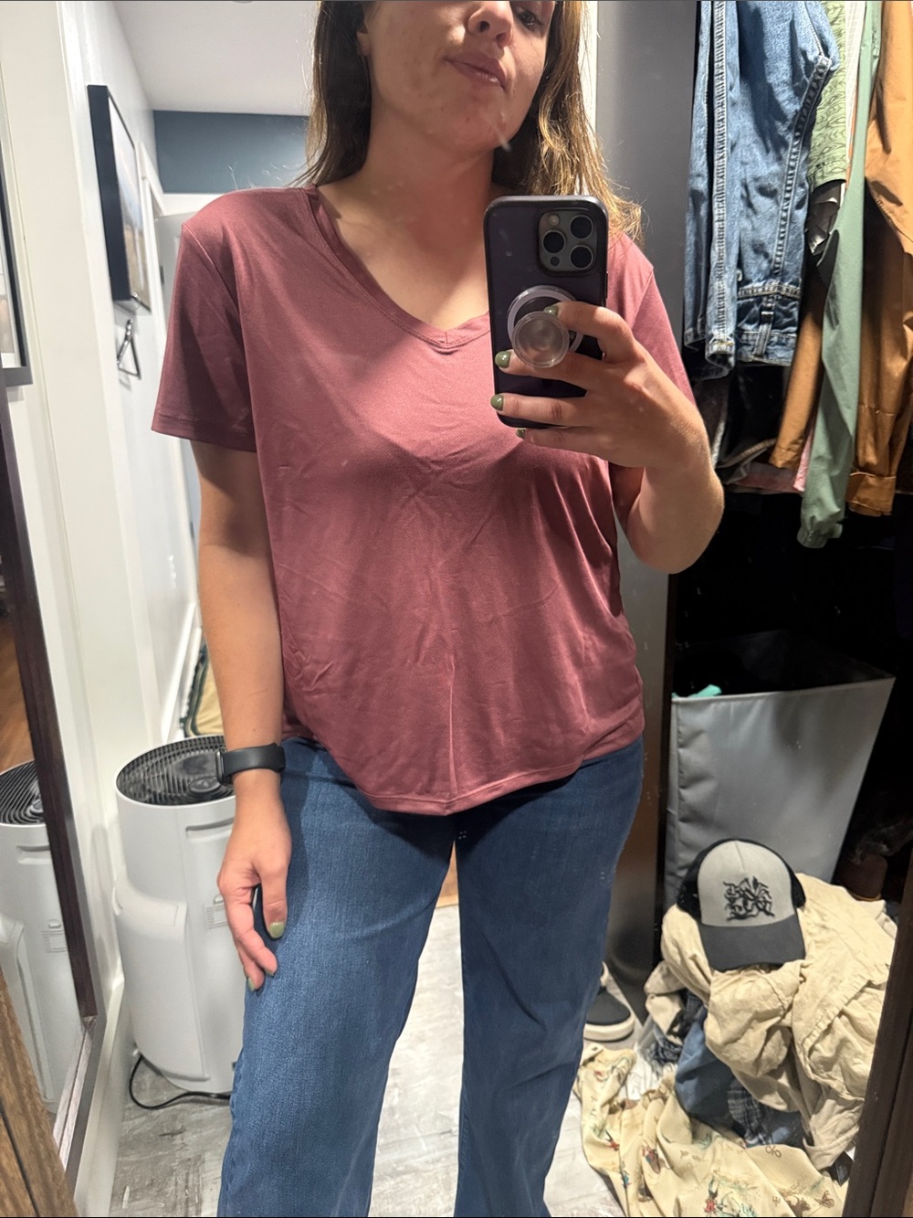 Women's V-Neck Short Sleeve Top - Dusty Rose